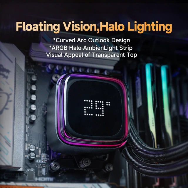 Alt view image 2 of 7 - Ocypus Iota L36 BK 360mm AIO Liquid CPU Cooler with Digital Temp Display | Floating Visual ARGB Pump,FDB Silent Fans,All-Metal Bracket,300W TDP Water Cooling System for Intel LGA 1851/1700&AMD AM5/AM4