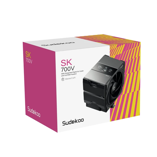 Alt view image 5 of 5 - Sudokoo SK700V AM5-Designated Digital Air Cooler, Single Tower Design, High Performance M-Winding Tech Fan, 7 Copper Heat Pipes, L-Rail Lock Mount, 220W Heat Dissipation
