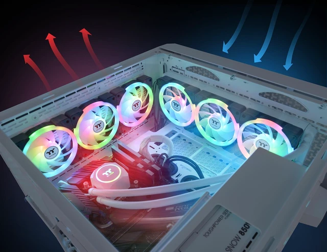 Alt view image 4 of 4 - Thermaltake SWAFAN EX 12 ARGB PC Cooling Fan/ 3-Fan pcak/ 500~2000 RPM/Magnetic Connection/Reversable Blades/sync with MB RGB Software/ 120mm / White