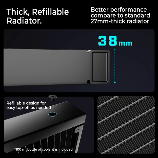 Alt view image 3 of 6 - ENERMAX LIQMAXFLO 240mm A-RGB AIO CPU Liquid Cooler - High Performance Pump up to 3000RPM, 38mm Thick Radiator, 60mm VRM Fan, Pressure-Optimized Silent 120mm FDB PWM Fan, Intel LGA1700/AMD AM5 Ready