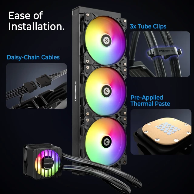 Alt view image 5 of 6 - ENERMAX LIQMAXFLO 240mm A-RGB AIO CPU Liquid Cooler - High Performance Pump up to 3000RPM, 38mm Thick Radiator, 60mm VRM Fan, Pressure-Optimized Silent 120mm FDB PWM Fan, Intel LGA1700/AMD AM5 Ready