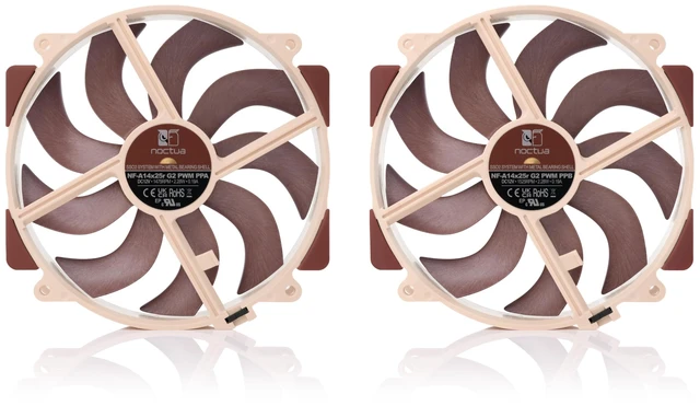 Alt view image 3 of 6 - Noctua NF-A14x25r G2 PWM Sx2-PP, High-End CPU Cooler Upgrade Fans 2x140mm | High Airflow & Static Pressure, Low-Noise 25mm Thick Fans, Speed-Offset 2-Pack for NH-D15 or NH-U14S, 1500rpm 4-Pin