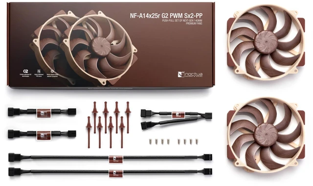 Alt view image 4 of 6 - Noctua NF-A14x25r G2 PWM Sx2-PP, High-End CPU Cooler Upgrade Fans 2x140mm | High Airflow & Static Pressure, Low-Noise 25mm Thick Fans, Speed-Offset 2-Pack for NH-D15 or NH-U14S, 1500rpm 4-Pin