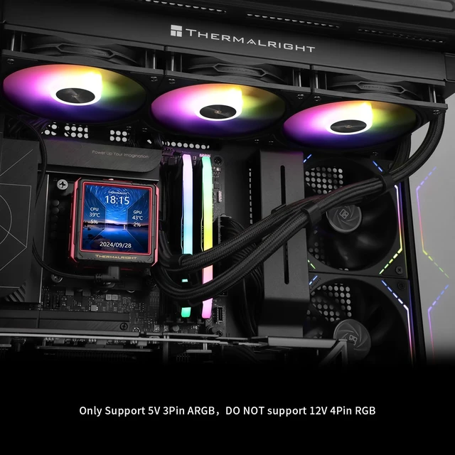 Alt view image 6 of 7 - Thermalright FW 360 Ultra ARGB Black 360mm AIO CPU Liquid Cooler | IPS LCD Screen with 480x480 Resolution,for AM5/Intel LGA1851/1700,2.88inch Magnet-Absorbent LCD Screen for Images-Black