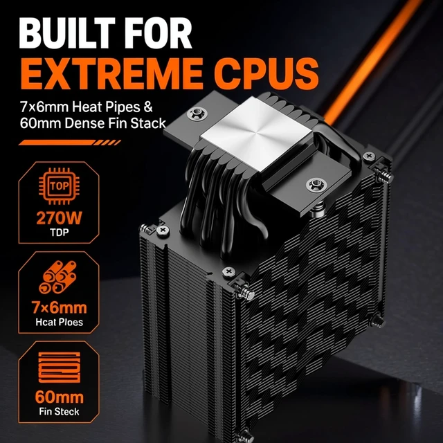 Alt view image 4 of 7 - PCCOOLER RZ700D CPU Cooler,2400 RPM 7 Heat Pipes, TDP 270W, Easy to Install | Full RAM Clearance, Intel LGA1851/1700/1200/115X & AMD AM5/AM4, High-Density Fin Stack, DBB, Low Noise EX95 Paste Included