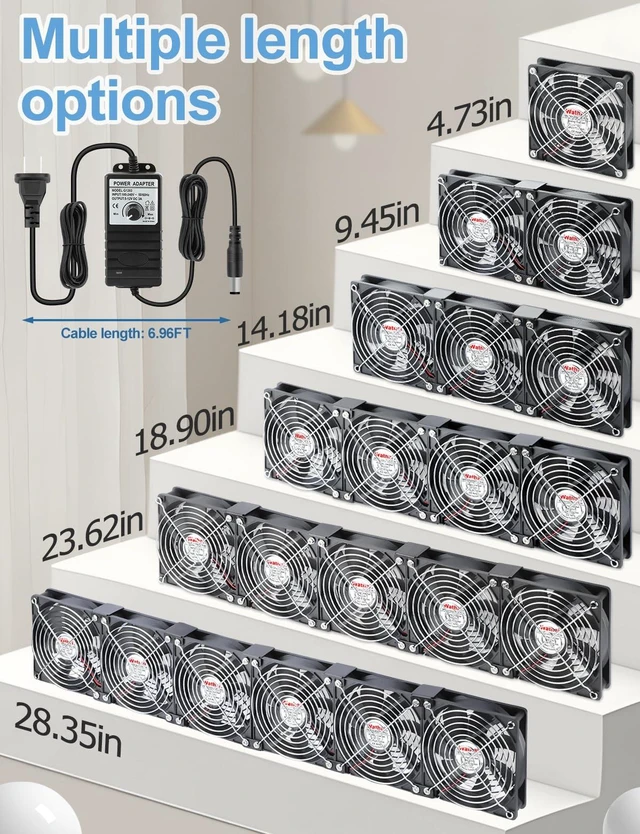 Alt view image 6 of 6 - Wathai 120mm x 6 Small Box Computer Fan with AC 110V 240V Speed Controller | Dual Ball with Variable Speed Controller for Server Rack, Greenhouse, Basement, Window Exhaust Cooling Ventilation