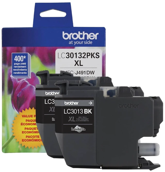 Main image of Brother Genuine LC30132PKS 2-Pack High Yield Black Ink Cartridges, Page Yield Up to 400 Pages/Cartridge, LC3013