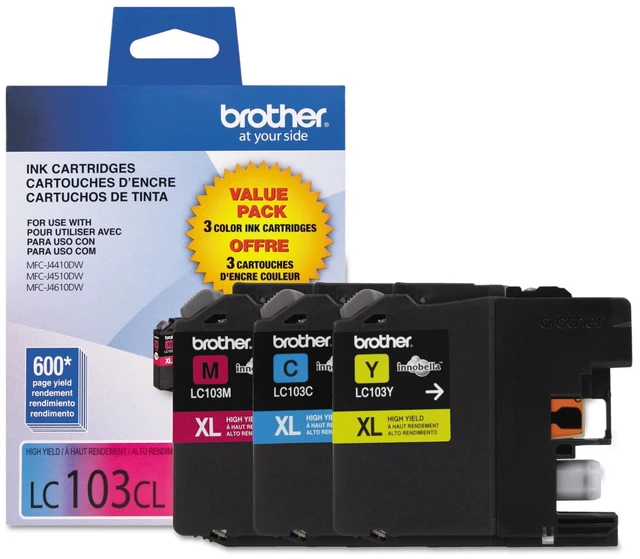 Main image of Brother LC1033PKS, LC-103, Innobella High-Yield Ink, 600 Page-Yield, 3/Pack, Cyan-Magenta-Yellow