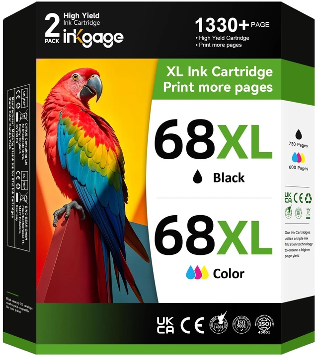 Main image of INKGAGE 68e Compatible for HP 68 Ink Cartridge Black and Tri-Color Combo Pack Compatible for HP 68XL Ink Cartridges for Envy 6155e 6155 6555e 6152e 6552e 6558e 6165e 6100e 6500e 6550e Series Printers