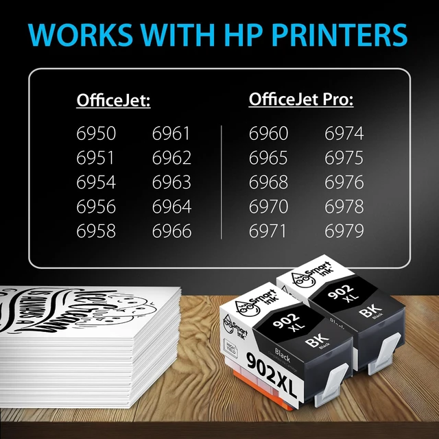 Alt view image 3 of 7 - Smart Ink Compatible Ink Cartridge Replacement for HP 902XL 902 XL (2 Black, Combo Pack) to use with OfficeJet Pro 6978 6968 6970 6975 6960 Officejet 6962 6958 6950 6954 6951 6956 6961 6963 6964 6966