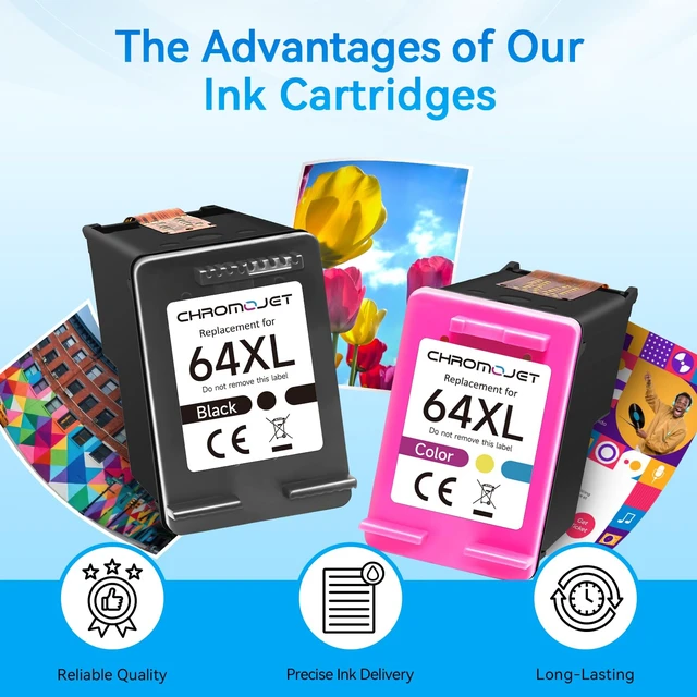 Alt view image 4 of 7 - 64XL Ink Cartridges Black/Color Combo Pack Compatible for HP Ink 64 High Yield for HP 64 Ink fit for Envy Inspire 7955e 7200e 7255e 7220e 7900e Envy Photo 7855 7155 7858 7100 Tango X Printer(2 Pack)