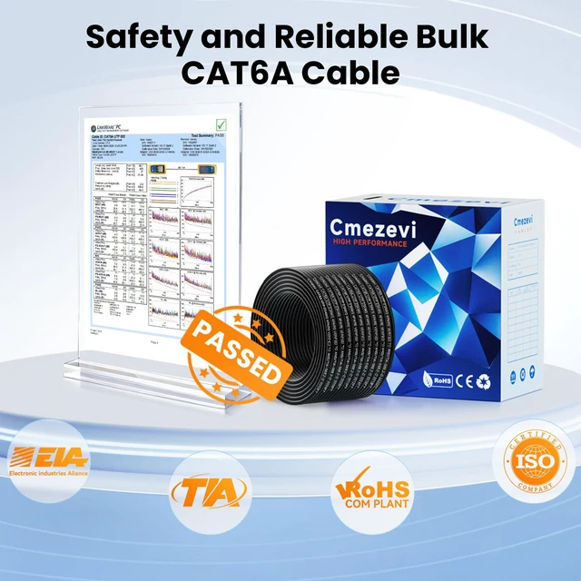 Alt view image 6 of 7 - Cmezevi Bulk CAT 6a Ethernet Cable 300 FT, 10Gbps 23AWG CAT6a Cord, Black | 550MHz UTP, Channel Test Pass, Certified, Easy Pull Box, RJ45 Connectors, Gaming High-Speed Internet Cable Network LAN Wire
