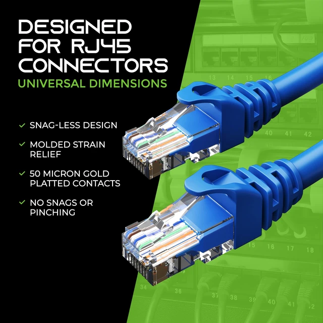 Alt view image 6 of 7 - GEARit Cat6 Ethernet Patch Cable 2ft Blue 20-Pack Cat 6 Patch Cords | 24 AWG Pure Copper, Gold Plated RJ45, Snagless Molded Boot, 10Gbps Gigabit, Rack and Patch Panel Jumpers
