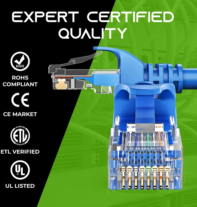 Alt view image 7 of 7 - GEARit Cat6 Ethernet Patch Cable 2ft Blue 20-Pack Cat 6 Patch Cords | 24 AWG Pure Copper, Gold Plated RJ45, Snagless Molded Boot, 10Gbps Gigabit, Rack and Patch Panel Jumpers