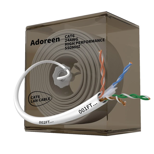 Main image of Adoreen Bulk Cat 6 Ethernet Cable 350 Ft White, Easy Pull Box, 24AWG CCA, 10Gbps 550Mhz, POE,Soft Flexible Smooth UTP Internet Network Cable-Running FT Count