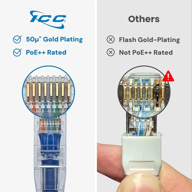 Alt view image 6 of 7 - CAT6 Ethernet Patch Cord, RJ45 UTP 24 AWG, 550 MHz, 3 FT, Blue, 25-Pack | Clear low-profile snag-free boots, stranded bare copper, 50µin gold contacts, 100% factory tested, UL 1863, 94V-0, CSA, FT4