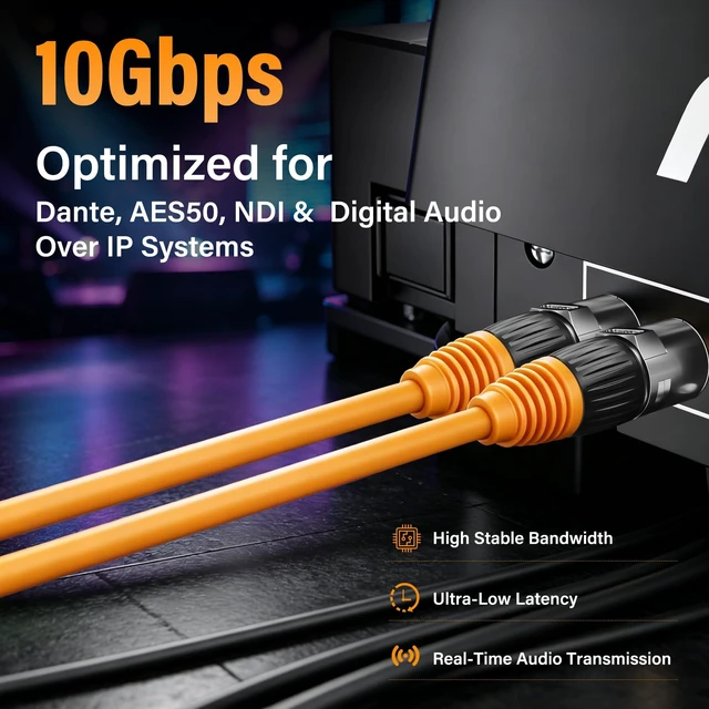 Alt view image 6 of 7 - CAT6A S/FTP EtherCON Cable 50 FT,10Gbps Professional Audio & Lighting Locking RJ45 Cable,26AWG OFC UV Resistant PVC for DMX,Stage,Studio Live Touring,Concerts ,Studio-Grade Sound Transmission,Yellow