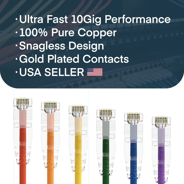 Alt view image 3 of 6 - ClearFit Slim 10 Pack - 3ft Cat6A Cable with 4 8-Inch Hook and Loop Straps, 28AWG Ethernet Patch, Network, Clear Boot, Cat 6A Internet, Black, 3 Foot, by UNC Group