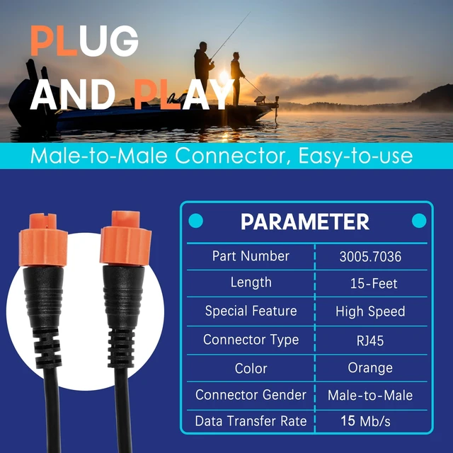 Alt view image 4 of 7 - 3004.7036 Replacement for Lowrance Ethernet Cable, 15ft (4.5m), Ethext-15Yl | 5-Pin Network Cable, Fit for Most Lowrance Devices, High-Speed, Plug and Play