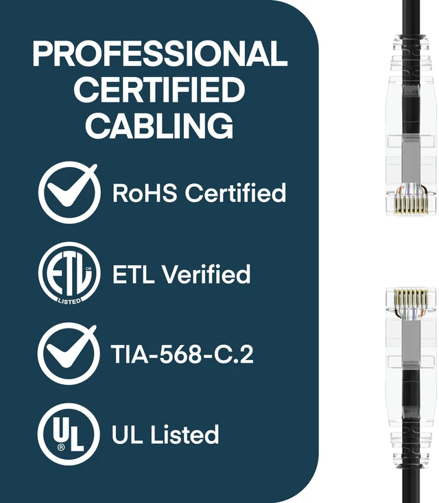 Alt view image 4 of 6 - ClearFit Slim 10 Pack - 3ft Cat6A Cable with 4 8-Inch Hook and Loop Straps, 28AWG Ethernet Patch, Network, Clear Boot, Cat 6A Internet, Black, 3 Foot, by UNC Group