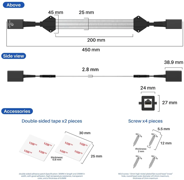 Alt view image 6 of 7 - Cat6a Window Entry Cable 1.47FT 2Pack, Gigabit Window Passthrough Cable | Drill-Free RJ45 Female to Female Ethernet Cord, Aluminum Foil Wrapped, for Window and Door Gaps, Starlink