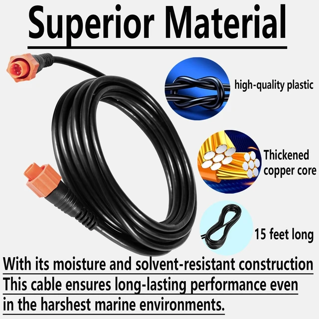 Alt view image 4 of 7 - Bonbo 000-0127-29 15ft Ethernet Cable for Lowrance 5-Pin 3004.7036 | Replaces 3004.7036 & ETHEXT-15YL. Fits 2007+ Lowrance sonar GPS. 15ft marine waterproof 5-pin yellow plug-and-play cable.