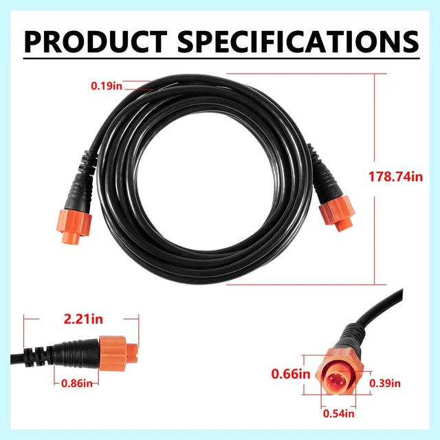 Alt view image 6 of 7 - Bonbo 000-0127-29 15ft Ethernet Cable for Lowrance 5-Pin 3004.7036 | Replaces 3004.7036 & ETHEXT-15YL. Fits 2007+ Lowrance sonar GPS. 15ft marine waterproof 5-pin yellow plug-and-play cable.