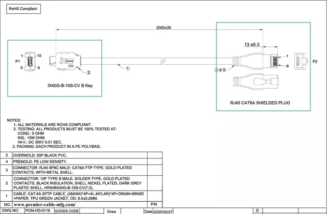 Alt view image 7 of 7 - Plinkwirekb IX Industrial Cat6A Ethernet Cable IX40G-B-10S-CV(7.0) B Key to RJ45 Plug 10Gbps Shielded SFTP Industrial Camera Cable for GigE Vision Automation Systems Machine Vision PLC(2M/6.6FT)