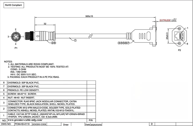 Alt view image 7 of 7 - Plinkwirekb Profinet M12 4Pin D Code to RJ45 Female Industrial Cat6A Ethernet Cable Screw Panel Mount IP67 Shielded Industrial Camera Cable for Machion Vision GigE Vision PLC Automation(0.5M/1.64FT)