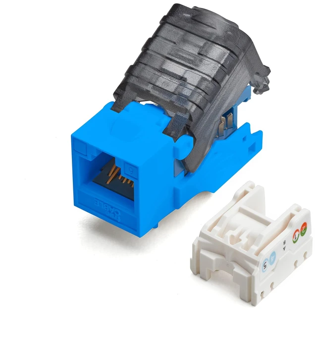 Main image of TRUE CABLE Cat6 Toolless Keystone Jack, Unshielded (UTP), PoE++ (4PPoE) 100W, UL Listed, ETL Verified, ANSI/TIA Certified, Modular RJ45 Female, Blue, 12 Pack