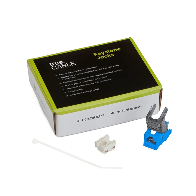 Alt view image 6 of 7 - TRUE CABLE Cat6 Toolless Keystone Jack, Unshielded (UTP), PoE++ (4PPoE) 100W, UL Listed, ETL Verified, ANSI/TIA Certified, Modular RJ45 Female, Blue, 12 Pack
