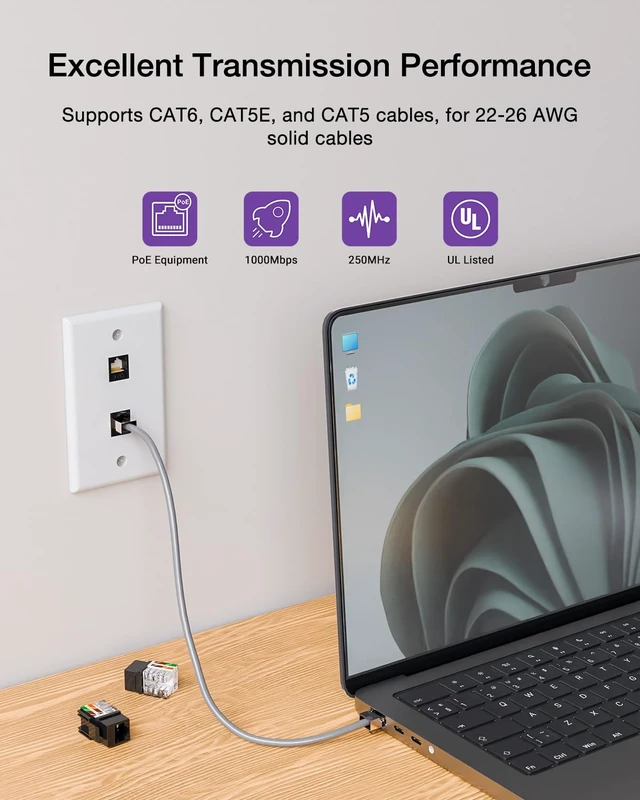 Alt view image 6 of 7 - VCE RJ45 Cat6 Keystone Jacks UL Listed 50-Pack, UTP Ethernet Keystone Jacks | Slim Profile, UL Listed for superior safety, 90 Degree Punch Down, ideal for Patch Panel and Wall Plate