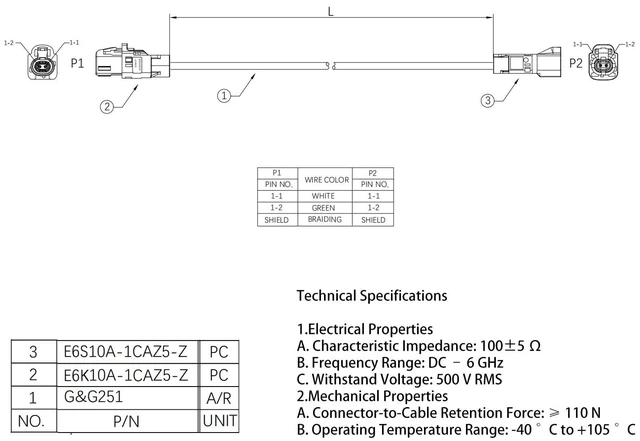 Alt view image 2 of 7 - E6S10A-1CAZ5-Z to E6K10A-1CAZ5-Z H-MTD Ethernet Cable, GG2SPEED251 Compatible with Rosenberger Dual Male Cord(1M)