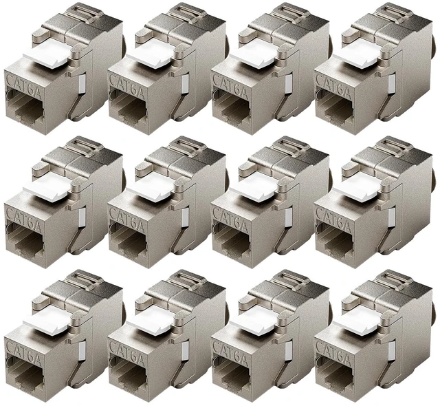 Main image of ZOERAX 12-Pack Shielded Cat6A / Cat6 Keystone Jack 10Gbps Zinc-Alloy Housing Modular Termination | Easy Internet Tool Free Jacks | for Cat6A up to 23AWG Solid Bulk S/FTP Ethernet Cable