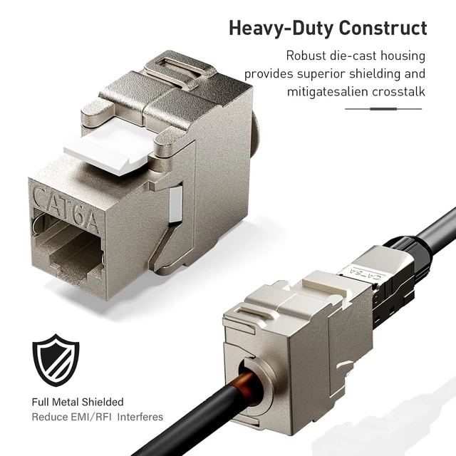 Alt view image 4 of 7 - ZOERAX 12-Pack Shielded Cat6A / Cat6 Keystone Jack 10Gbps Zinc-Alloy Housing Modular Termination | Easy Internet Tool Free Jacks | for Cat6A up to 23AWG Solid Bulk S/FTP Ethernet Cable