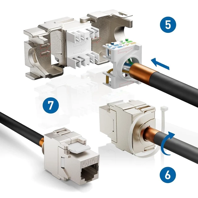 Alt view image 7 of 7 - ZOERAX 12-Pack Shielded Cat6A / Cat6 Keystone Jack 10Gbps Zinc-Alloy Housing Modular Termination | Easy Internet Tool Free Jacks | for Cat6A up to 23AWG Solid Bulk S/FTP Ethernet Cable