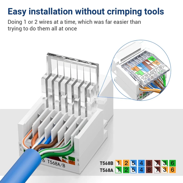 Alt view image 2 of 7 - NataLink Cat6 RJ45 Keystone Jacks Toolless 50-Pack, Female RJ45 Connectors, Ethernet Keystone Jack No Punch-Down Tool Required Module Coupler (Not for Patch Panel),White
