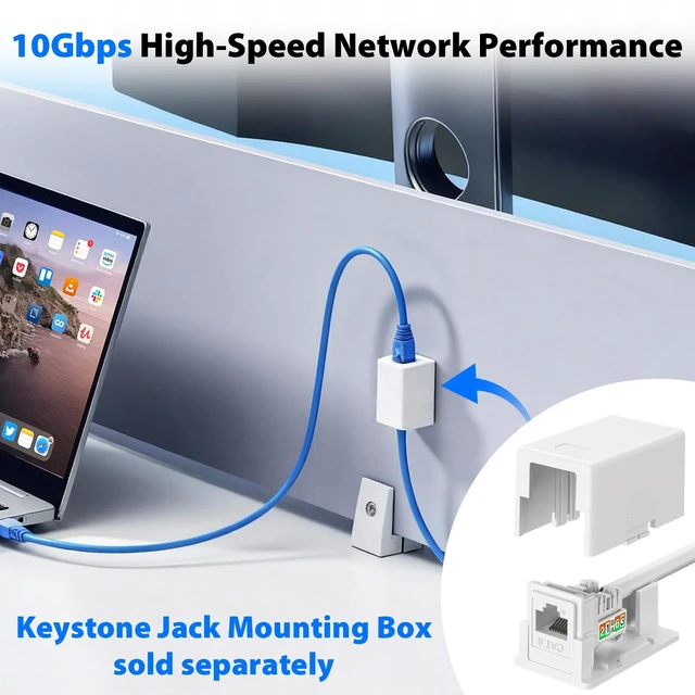 Alt view image 3 of 7 - Cyberguys! 90° Cat6 Keystone Jacks, 10Gbps RJ45 Connectors Cat 6, 10-Pack | Keystone Jack Adapter Slim Profile 90° Angled Speed Termination Tool for Patch Panels & Wall Plates