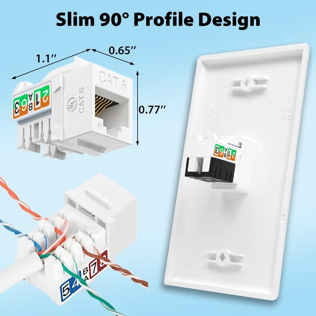 Alt view image 4 of 7 - Cyberguys! 90° Cat6 Keystone Jacks, 10Gbps RJ45 Connectors Cat 6, 10-Pack | Keystone Jack Adapter Slim Profile 90° Angled Speed Termination Tool for Patch Panels & Wall Plates