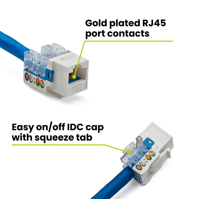 Alt view image 4 of 7 - TRUE CABLE Cat6A Unshielded (UTP) Keystone Jack, 90-Degree Punch-Down RJ45 Female Module, PoE++ 4PPoE, UL Listed & TIA Certified, White, 12 Pack