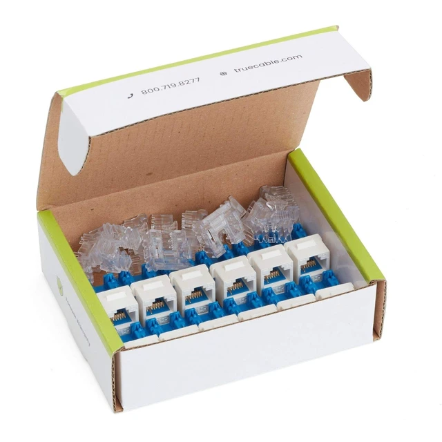 Alt view image 7 of 7 - TRUE CABLE Cat6A Unshielded (UTP) Keystone Jack, 90-Degree Punch-Down RJ45 Female Module, PoE++ 4PPoE, UL Listed & TIA Certified, White, 12 Pack