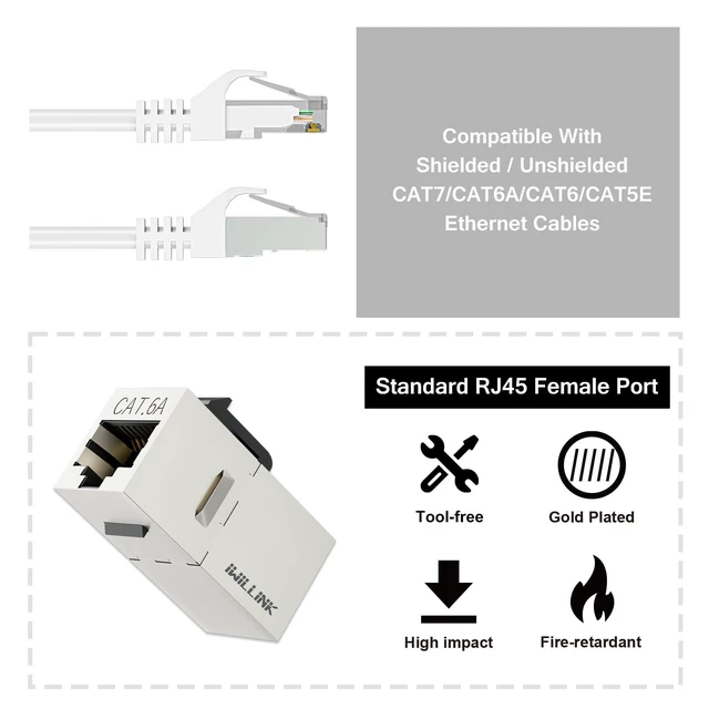 Alt view image 4 of 7 - iwillink Cat6A Keystone Coupler RJ45 Shielded Ethernet Coupler 25-Pack | RJ45 Coupler, Female to Female Cat6a Keystone Jack, STP Keystone Insert Inline Coupler for Cat6a/6/5e Cable, Silver
