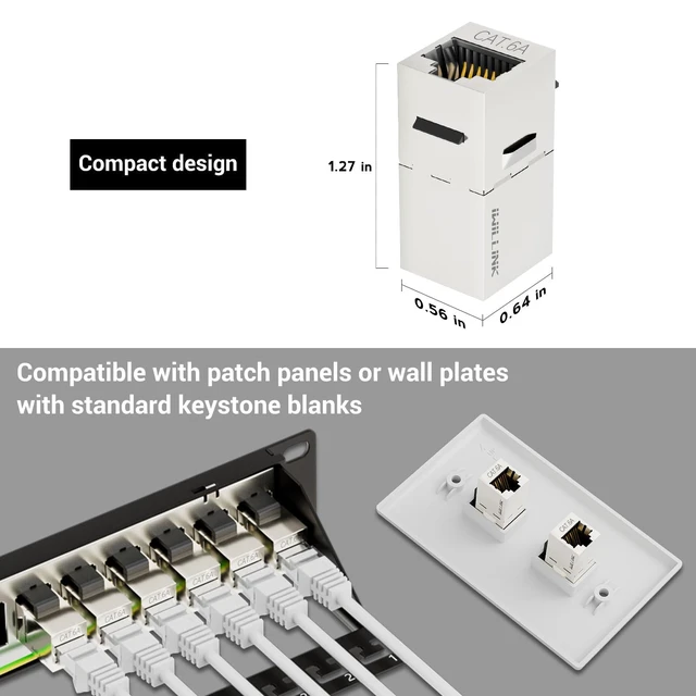 Alt view image 6 of 7 - iwillink Cat6A Keystone Coupler RJ45 Shielded Ethernet Coupler 25-Pack | RJ45 Coupler, Female to Female Cat6a Keystone Jack, STP Keystone Insert Inline Coupler for Cat6a/6/5e Cable, Silver