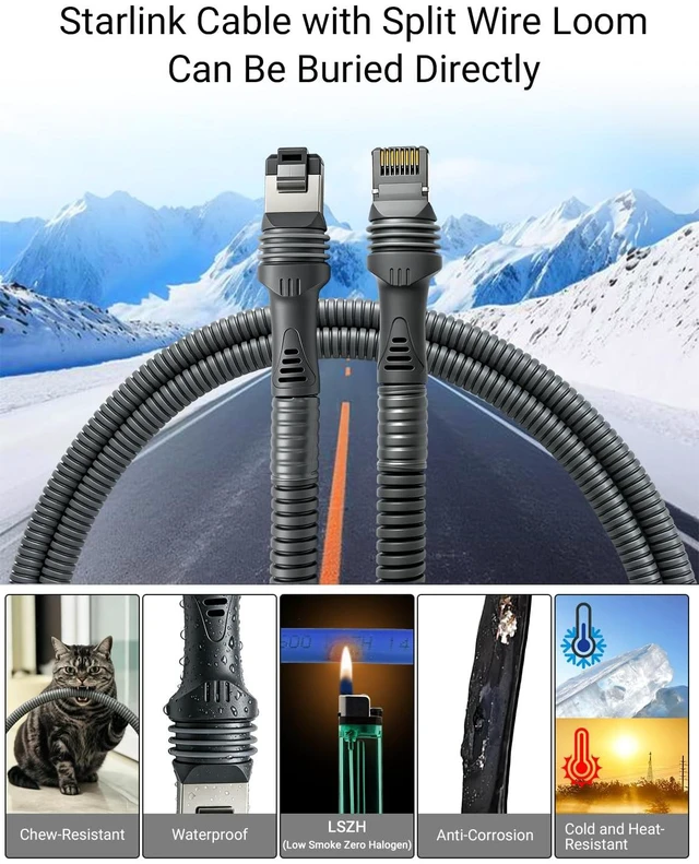 Alt view image 3 of 7 - Starlink Cable Gen 3 for Standard 4/4X/V4/V5, Starlink Ethernet Cable 100FT | 23AWG Starlink Replacement Cable, Cat 6, starlink cord with Wire Loom, LSZH, Starlink Extension Cable for Boat Rooftop