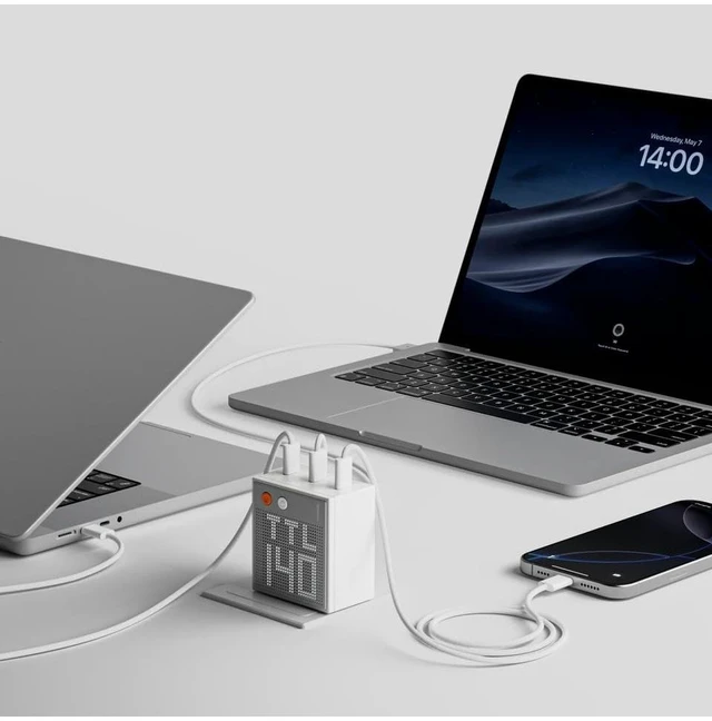 Alt view image 2 of 7 - SHARGE 140W 3-Port GaN Laptop Charger, USB C MacBook Charger with Display | Pixel 140 PD 3.1 Fast Charger USB C Power Adapter for MacBook Pro, iPad, iPhone 18/17 and More