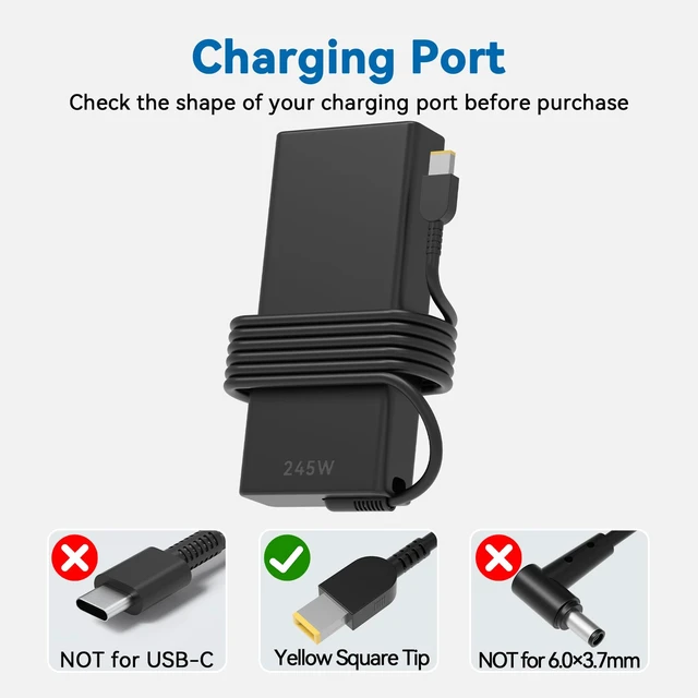 Alt view image 6 of 7 - 245W Charger for Lenovo Legion 5 15AGP11 15IPH11 15IRX10, Legion 7 16AGP11 16IAX10, Legion Pro 5 16IAX10, LOQ 15IRX10 Gaming Laptop, 20V 12.25A Slim Tip Power Adapter