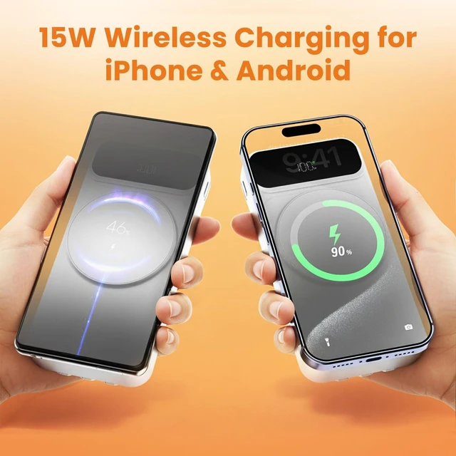 Alt view image 4 of 7 - TigerVolt Magnetic Power Bank 20000mAh, Wireless Portable Powerbank with 3 Built-in Cables, 22.5W Fast Charging, LCD Display, Dual USB-C Ports for iPhone & Android,White