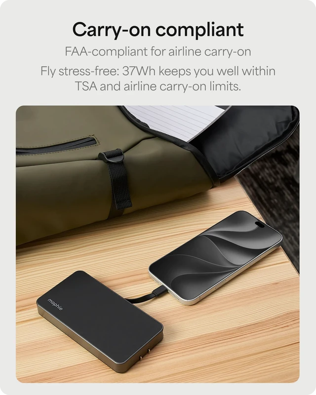 Alt view image 4 of 7 - Mophie Powerstation Plus AC 10K Portable Charger, Standard Series | 10,000mAh Power Bank for iPhone 17 / 16, Integrated USB-C Cable, Folding Wall Prongs, 20W Fast Charging, Airline Friendly