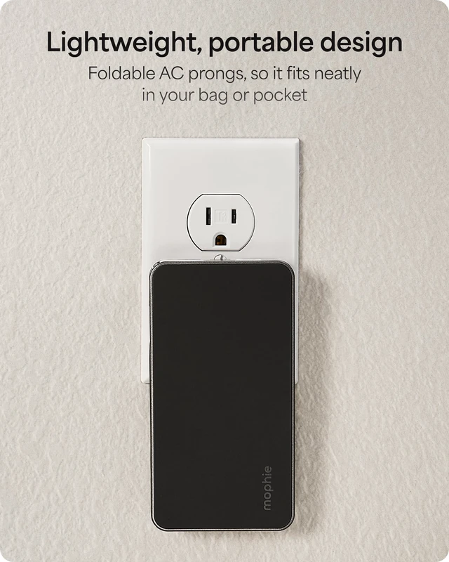 Alt view image 3 of 7 - Mophie Powerstation Plus AC 10K Portable Charger, Standard Series | 10,000mAh Power Bank for iPhone 17 / 16, Integrated USB-C Cable, Folding Wall Prongs, 20W Fast Charging, Airline Friendly