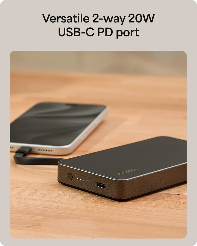 Alt view image 7 of 7 - Mophie Powerstation Plus AC 10K Portable Charger, Standard Series | 10,000mAh Power Bank for iPhone 17 / 16, Integrated USB-C Cable, Folding Wall Prongs, 20W Fast Charging, Airline Friendly